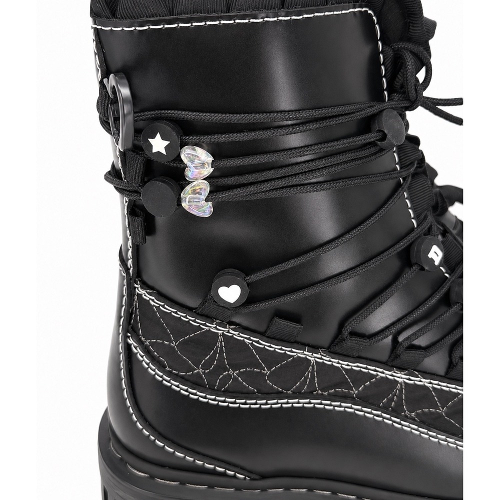 Dr. Martens Jadon Frill Black Leather Platform Boots Stitch Charms 8 Goth 111-04 - Picture 9 of 12